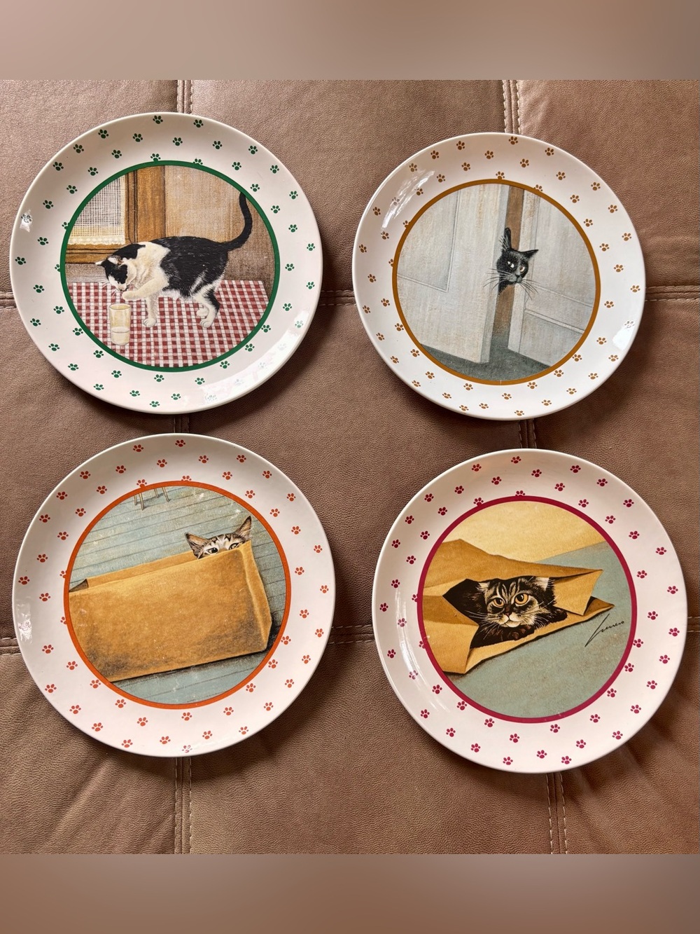 Vintage Cat Plates Vandor Lowell Herrero 1984 SET OF FOUR